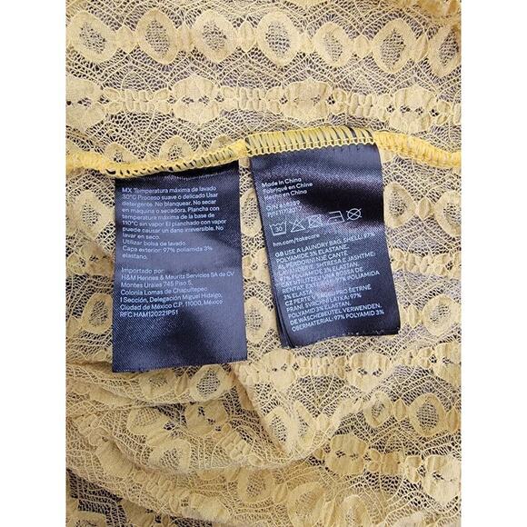 H&M Slip Maxi Dress Sz L/XL Prints Lace Mesh Sheer Yellow Long Sleeves Whimsycal - Picture 9 of 11